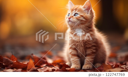 kitten sitting in autumn leaves. autumn leaves 122747769