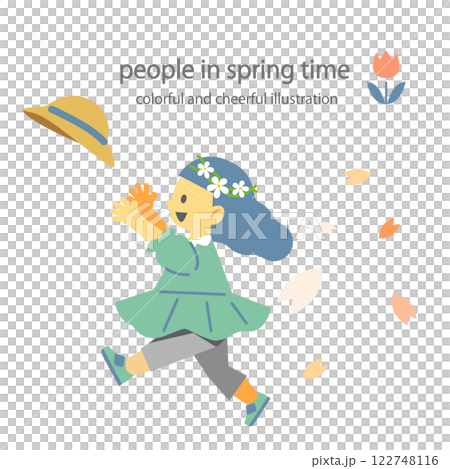 A girl rejoicing in spring - Colorful and fun flat illustration 122748116