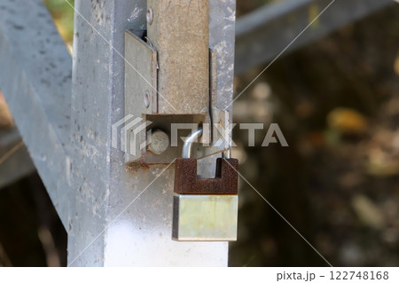 metal padlock for locking doors and gates in Israel. 122748168