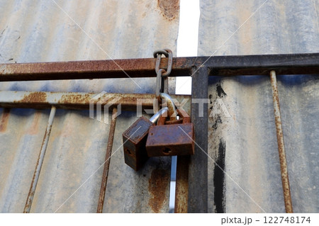 metal padlock for locking doors and gates in Israel. 122748174