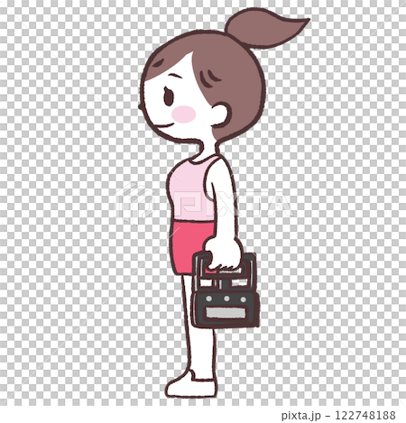 Full-body female illustration measuring grip strength Full-body female illustration measuring grip strength 122748188