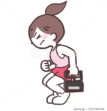 力いっぱい握力計を握る全身女性イラスト 122748189