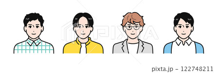 カジュアルな若い男性4人のシンプルなベクターイラストセット 122748211