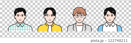 カジュアルな若い男性4人のシンプルなベクターイラストセット 122748211