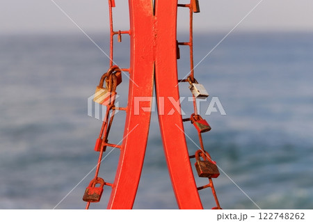 metal padlock for locking doors and gates in Israel. 122748262