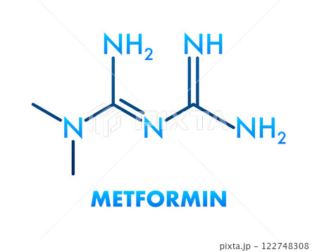 Metformin Molecular Structure with Chemical Formula C4H11N5 Showing Atoms Metformin Molecular Structure with Chemical Formula C4H11N5 Showing Atoms 122748308