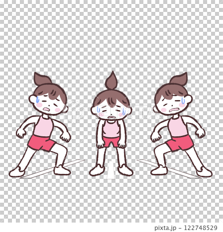 Illustration of a full-body woman tired from the flow of side-to-side jumps Illustration of a full-body woman tired from the flow of side-to-side jumps 122748529