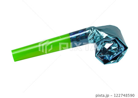 Party horn whistle foil multicolor isolated on the white background 122748590