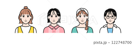 若い女性4人のシンプルなベクターイラストセット 122748700