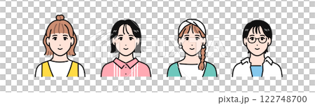 若い女性4人のシンプルなベクターイラストセット 122748700