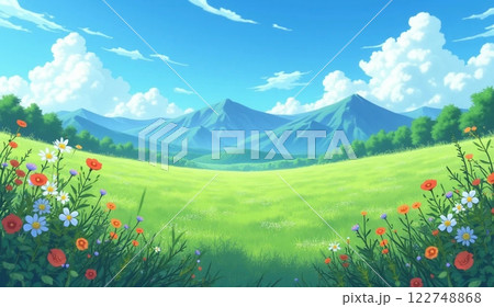 初夏の高原と雲に覆われた山並み 初夏の高原と雲に覆われた山並み 122748868