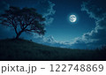 満月と空の森の風景画 122748869
