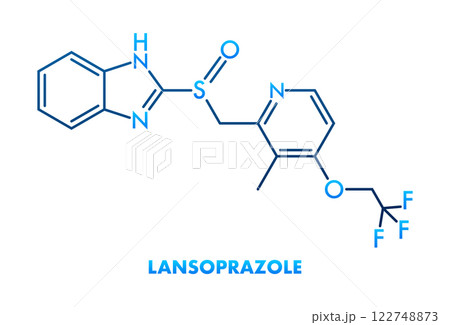 Lansoprazole Molecular Structure with Chemical Formula on White Background 122748873