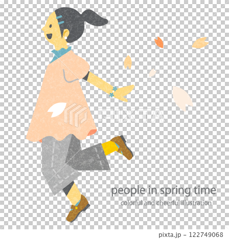 A girl rejoicing in spring: A colorful and fun watercolor illustration A girl rejoicing in spring: A colorful and fun watercolor illustration 122749068