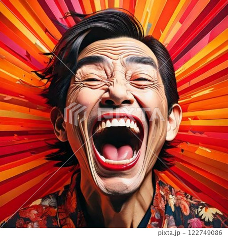 着物を着た笑う男の顔　イラスト 122749086