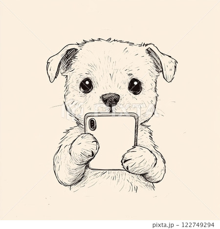 スマホを持つ犬 122749294