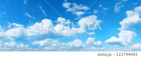 Blue Sky background with tiny Clouds. Panorama background 122749403