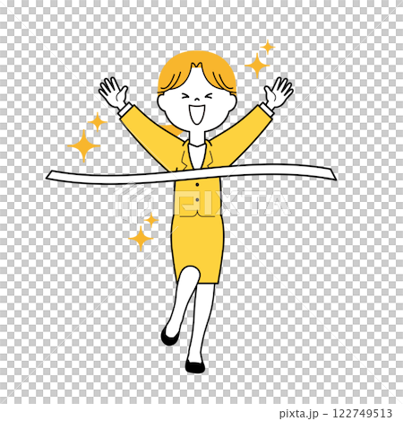 A sparkling office lady cutting the finish line 122749513