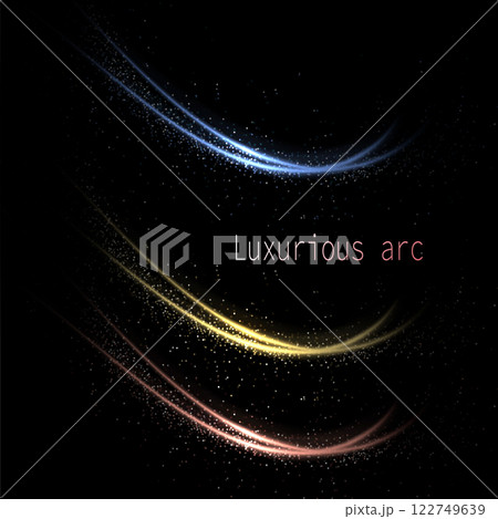 Set of arches with tinsel on black background, isolated design component 122749639