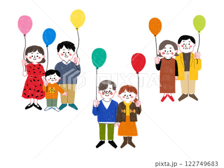 風船を持っている家族のイラストセット 122749683