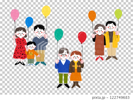 風船を持っている家族のイラストセット 122749683