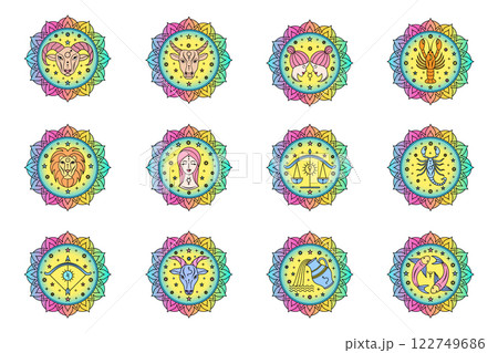 Collection of zodiac signs in line art style  122749686