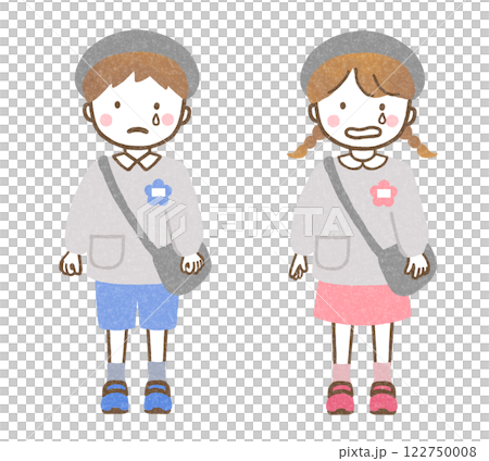 泣いている幼稚園児男女 122750008