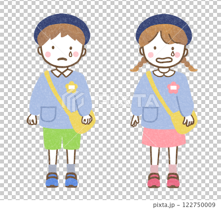 泣いている幼稚園児男女 122750009