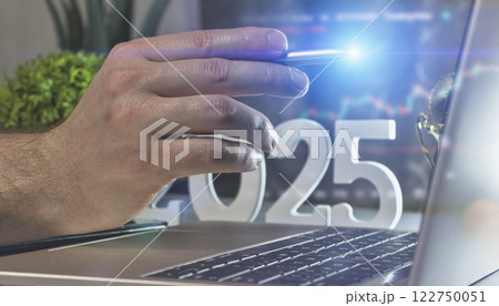 Visionary Tech Leader: Strategic Planning for 2025 with a Futuristic Laptop Workspace Visionary Tech Leader: Strategic Planning for 2025 with a Futuristic Laptop Workspace 122750051