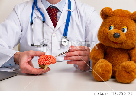 doctor is pointing pen anatomical model human brain. Help and care concept 122750179
