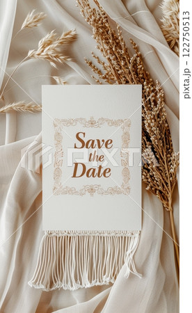 Boho Style Save the Date Card with Macrame Accents for Weddings or Events 122750513