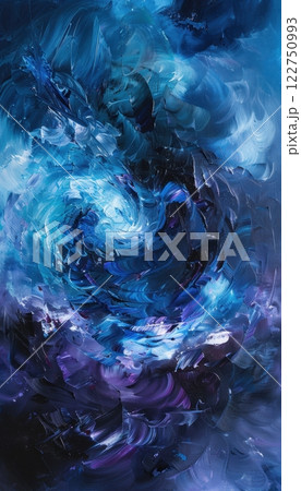 Abstract Painting with Swirling Blues and Purples for Emotional Depth and Introspection 122750993