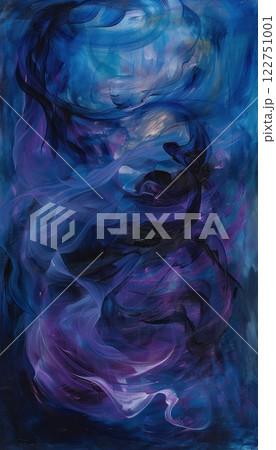 Abstract Swirling Blues and Purples Painting for Emotional Depth and Introspection Art Design 122751001