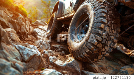 Off-Road Adventure: Rugged Tire Grip on Rocky Terrain for Extreme Exploration Concepts 122751150