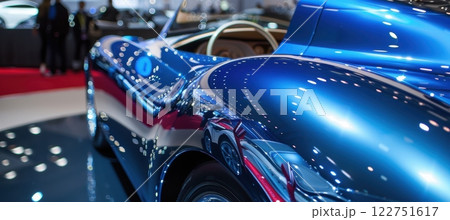Futuristic Concept Car with Metallic Blue Finish Displayed at Auto Show 122751617