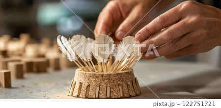 Crafting Shuttlecock: Precision Assembling of Feathers into Cork Base for Badminton Enthusiasts 122751721
