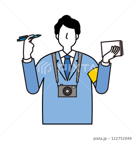 メモとカメラを持って取材をする男性記者のイラスト 122752049