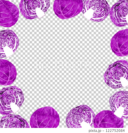 フレッシュな赤キャベツ（紫キャベツ）のフレーム　野菜の手描き水彩イラスト素材 122752084