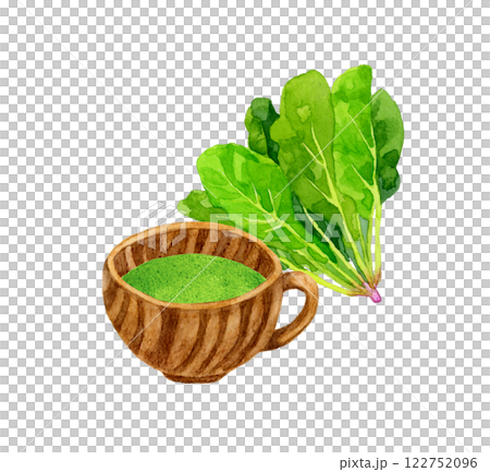 菠菜濃湯和菠菜套裝烹飪和食物的手繪水彩插畫素材 122752096