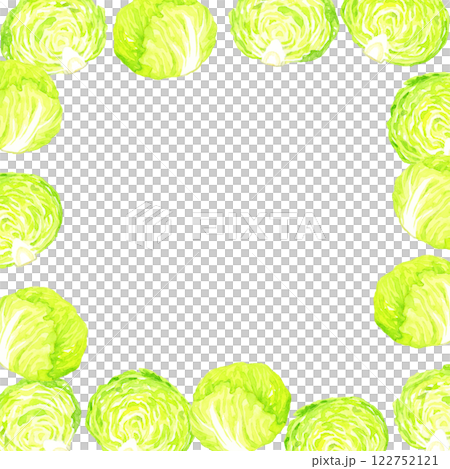 フレッシュなレタスのフレーム　野菜の手描き水彩イラスト素材 122752121