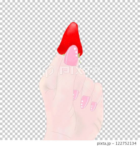 Hands with pink manicure holding strawberries 122752134