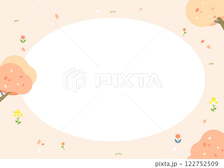 桜が咲く広場の円形フレーム カラフルで楽しい水彩風イラスト 桜が咲く広場の円形フレーム カラフルで楽しい水彩風イラスト 122752509