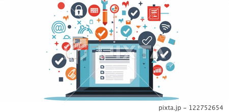 Digital Banner for Online Voter Registration Featuring Secure Internet Symbols and Check Marks 122752654