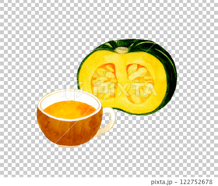 かぼちゃのポタージュ　料理・食べ物の手描き水彩イラスト素材 122752678