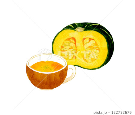 かぼちゃのポタージュ 料理・食べ物の手描き水彩イラスト素材 かぼちゃのポタージュ 料理・食べ物の手描き水彩イラスト素材 122752679