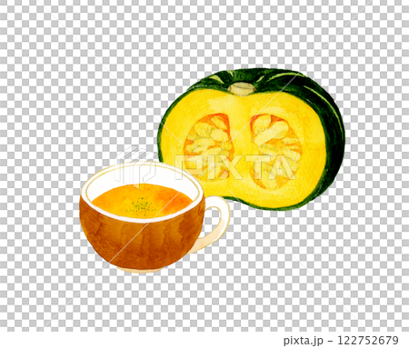かぼちゃのポタージュ 料理・食べ物の手描き水彩イラスト素材 かぼちゃのポタージュ 料理・食べ物の手描き水彩イラスト素材 122752679