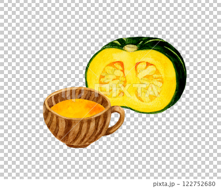 かぼちゃのポタージュ　料理・食べ物の手描き水彩イラスト素材 122752680