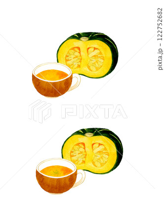 かぼちゃのポタージュのセット 料理・食べ物の手描き水彩イラスト素材 かぼちゃのポタージュのセット 料理・食べ物の手描き水彩イラスト素材 122752682