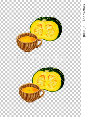かぼちゃのポタージュのセット 料理・食べ物の手描き水彩イラスト素材 かぼちゃのポタージュのセット 料理・食べ物の手描き水彩イラスト素材 122752683