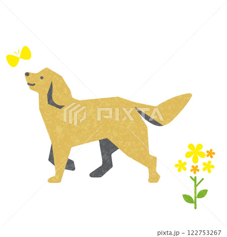 春を喜ぶ犬　カラフルで楽しい水彩風イラスト 122753267